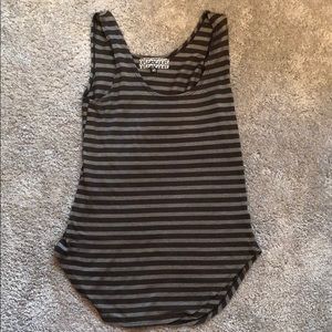 Brown and White Groceries Stripped Cotton Tank XS